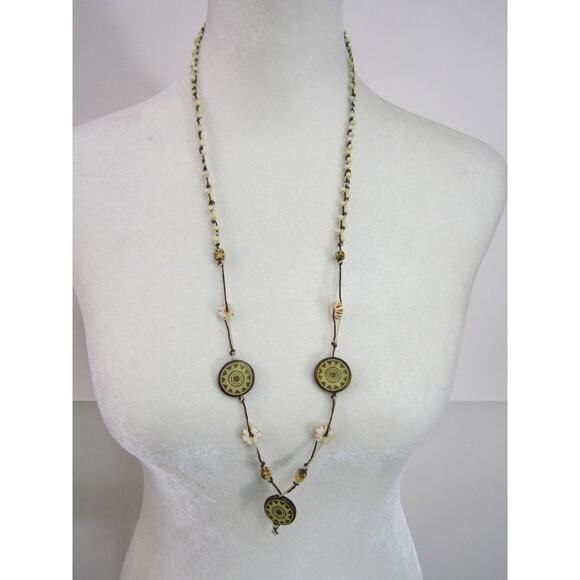 Brown Resin Floral Bead Necklace 30" Boho Cottagecore Retro Grunge Hippie VTG - Picture 1 of 6